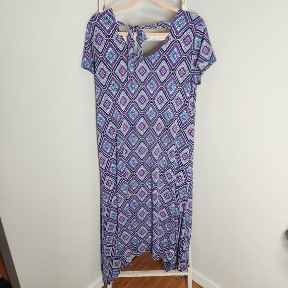Chico's Dress womens size 8 10 geometric print sharkbite hem blue purple - Picture 5 of 6